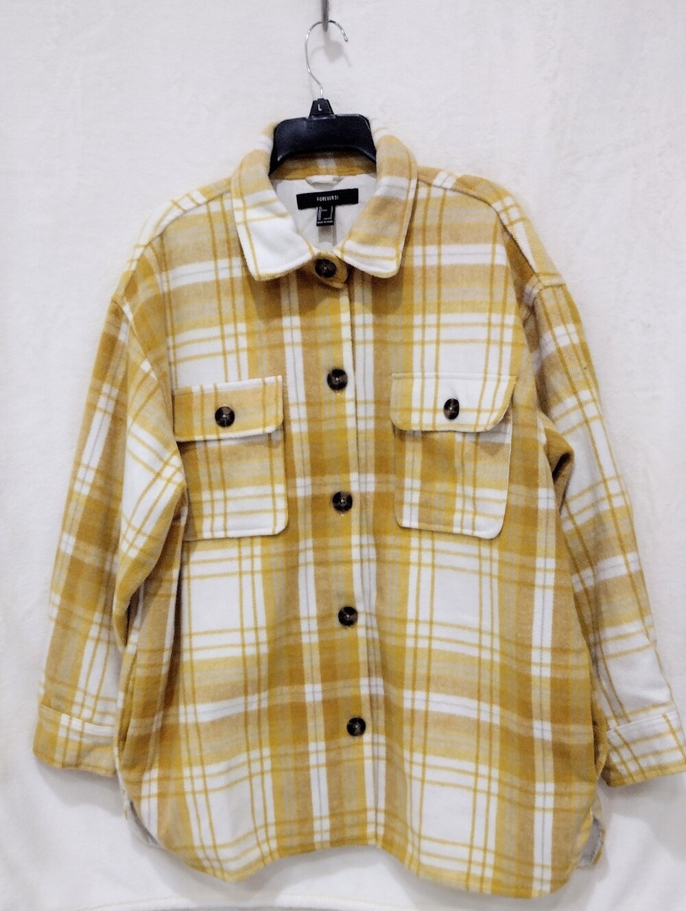For Ever 21 Sz L , Mustard & White Plaid Utility Shacket